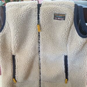 L.L.Bean Cream Sherpa Fleece Vest with Black Trim